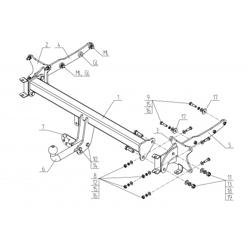 Фаркоп Avtos на MERCEDES ML (w164) 2005-2011 Арт.MB 07